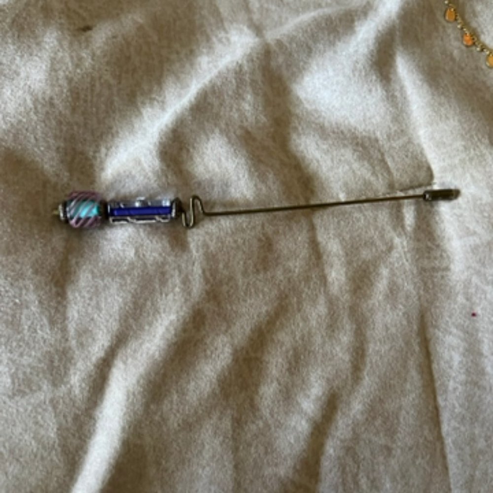 Hat pin - vintage  silver and glass beads